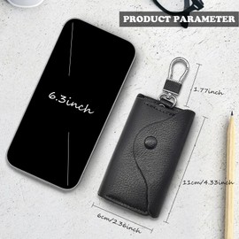 AdiStylinno Key Holder Case, Large Capacity Leather Key Case Wallet Multi-Functional Key Bag with 6 Hooks and Snap (Black)