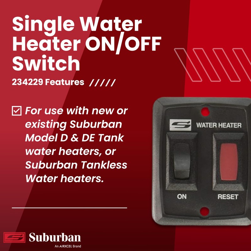Suburban Single Water Heater ON/OFF Wall Switch - RV Interior