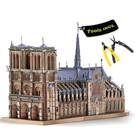 Piececool Notre Dame 3D Puzzle Tool Set Metallic Nano Puzzle Metal Model Building Kit Glue Free 5 Star Difficulty Intermediate Adults Decoration Figurine