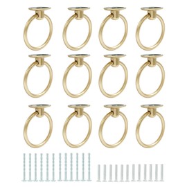Hordion 12Pcs 1.7 inch Ring Drawer Pulls, Drop Ring Cabinet Pulls, Zinc Alloy Dresser Handles, Single Hole Drawer Knobs with 2 Size Screws (Matte Gold)