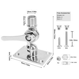 Marine VHF Antenna Mounts, 316 Stainless Steel Ratchet Mount with Adjustable Base, Rail Mount Antenna Base for 1 Inch (25mm) Rail of Boats, RVs, Yachts, Include Screws