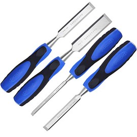 Chisel Set Woodworking Tools & Wood Carving Tools – Sharp, Chrome Vanadium Steel Wood Chisel Sets w/Beveled Edges – Durable PP & TPR Handle + Metal Striking Cap (Set of 4)Oakadoaks