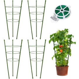 Plant Support Tomato Cages for Garden,4 Pack 18 inch Tomato Stakes Plant Stakes for Climbing Plants Adjustable Plant Trellis for Peony Support(4 Pack with 20M Garden Twist Tie)