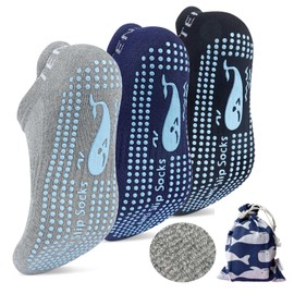 TENQUAN 3 Pairs of Yoga Socks Women's Non-Slip Non-Slip Socks for Men and Women 39-42 Stopper Socks for Yoga Pilates Home Hospital (Grey Blue Black)