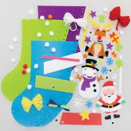 Baker Ross FC147 Christmas Stocking Kits - Pack of 3, Christmas Arts and Crafts for Kids to Make and Display, Make Your Own Xmas Decorations