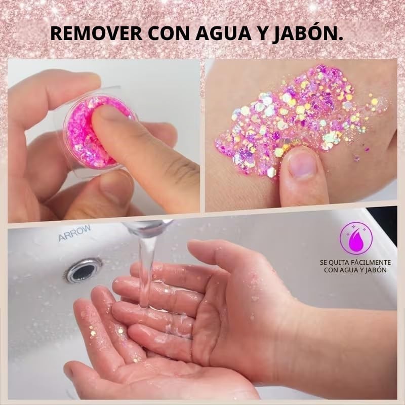 Gel de glitter fluorescente para rostro y cuerpo 6 colores