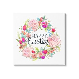 Stupell Industries Happy Easter Vivid Pink Floral Blossom Border, Design by Jennifer Wambach
