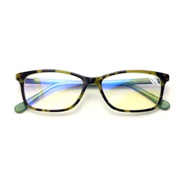 Rectangular Acetate Reading Glasses - Reduce Eyestrain, Anti Blue Rays, UV Protection Reading Glasses (Tortoise With Teal, 3.00)