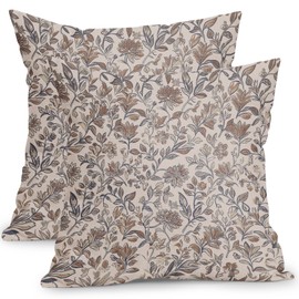 Vintage Floral Pillow Covers 20x20 Inch Set of 2 Antique Flower Block Print Throw Pillow Covers Brown Neutral Traditional Square Cushion Case Decoration for Couch Home Decor