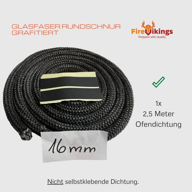 Stove Seal, Sealing Cord, Diameter 16 mm, Length 2.5 m,