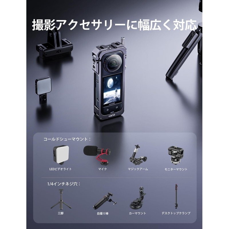 LLANO Camera Cage for Insta360 X5 Aluminum Alloy Multifunctional Extended