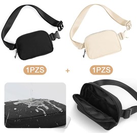 2 Piezas Cangurera Deportiva,Riñonera Running para Hombre y Mujer,Multibolsillo Interior y Exterior,Gran Capacidad,Impermeable,Diseño Ligero,Adecuado para Correr, Deportes, Viajes (Negro+Caqui)