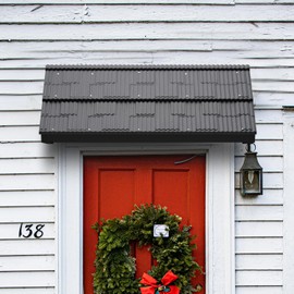 cernzard 52" x 30 3/4" Fixed Metal Awning for Doors and Windows, Triangular Steel Frame with Color Stone Tile, All-Weather Protection for Patio, Porch, Balcony, Black