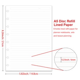 Getvow A5 TUL Discbound Lined Refill Paper, Junior Size 8 Disc Disbound Notebooks, 100Sheets/200Pages, 100gsm White Paper, 5.8'' x 8.2''