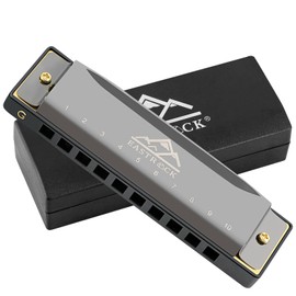 EastRock Harmonica 10 Holes 20 Tunes black Harmonica Key of G Mouth Organ for Beginner Gifts with Case and Cleaning Cloth (G,Black)