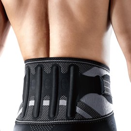 LP SUPPORT Lumbar Back Brace for Lower Back Support - 4 Semi-Rigid Stays with Bilateral Straps, Breathable Knit - For Weightlifting, Heavy Lifting - Men & Women (Large)