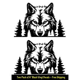 Signage Cafe Wolf Peeking Forest Two Pack 6" Black Vinyl Decals Car Truck Any Flat Surface