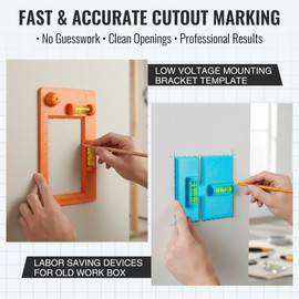 Outlet Template and Labor Saving Devices for Old Work Box Templates, Horizontal or Vertical Low Voltage Tools for Single & Double Gang, Electrical Cutter, Wall Box Template and Level