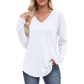 OFEEFAN Plus Size Spring Clothes for Women White Long Sleeve Shirts Oversized Tshirts Tunic Tops Loose Fit Tops for Teacher XL