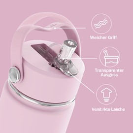 OISIZ Trinkflasche Kinder Edelstahl 420ml Trinkflasche für Kinder mit Trinkhalm thermosflasche kinder solierter wiederverwendbarer Edelstahlbecher Auslaufsichere Wasserflasche Heißes kalt halten 24hr…