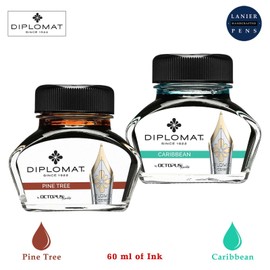 Diplomat Octopus 60ml Ink, Pine Tree, Caribbean Ink (D41001019, D41001029) Fountain Pen Ink (30ml Each Ink Bottle, 2 Pack)