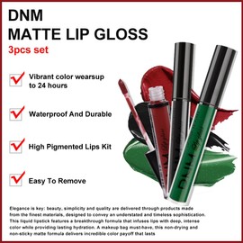 evpct DNM 3Pcs Dark Black Emerald Green Red Matte Liquid Lipstick Lip Stain Sets for Women Matte+Lipstick Long Lasting 24 hr Hours Magic Lipstick 24 Hours original Waterproof 20#