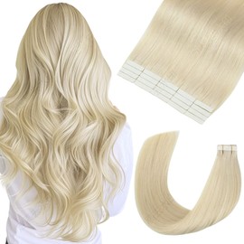MEI YUAN LIN Platinum Blonde Tape in Hair Extensions Human Hair Extensions Tape in Extensions Silky Straight for Fashion Women 50g 20 Pcs/Package(16Inch #60) PU Skin Weft