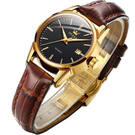 OLEVS Women Watches Brown Leather Easy Reader Quartz Analog Small Face Watches for Women Waterproof Casual Simple Ladies Wrist Watches with Date Dress Gift for Her, Brown Leather&Black Dial Ladies
