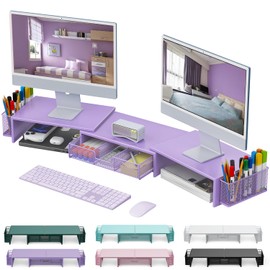 gianotter Dual Monitor Stand Riser, Desk Organizer With Drawer and 2 Pen Holders, Desk Organizers and Accessories, Purple Office Decor (Purple)