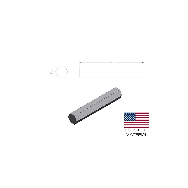 6061 Hex USA Aluminum Solid Bar - 1/2" Extruded Lathe