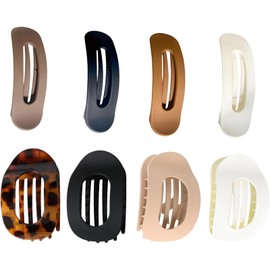 8 PCS Flat Claw Clips for Women Fine Hair, Set with 4 Flat Hair Claws and 4 Barrettes, Hold Accessories for All Types, Styling Essentials for Everyday Use