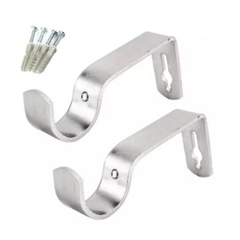 WARESHARK 2 x Heavy Duty Metal Curtain Pole Bracket Holder Curtain Rod Support Wall Brackets Holders 2pcs (Silver)