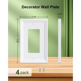TREEWELL 4-Pack Decorator Outlet Cover Plate, White Decorative Switch Plates and Outlet Covers, Natural Bamboo Fiber Wall Plates for Electrical Outlets, Receptacle, GFCI Outlet, Dimmer Switch