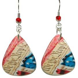 WE THE PEOPLE Patriotic USA Flag Teardrop Guitar Pick 2 Sided Dangle Earrings (GP038)