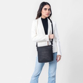 LEABAGS Milano Shoulder Bag, Genuine Leather, Handbag for Women, Vintage Look, Shoulder Bag, Shopper Bag, Multi-Bag, black