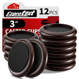 Ezprotekt 3 inch Premium EVA Castor Cups for Wooden Floors & Smooth Surfaces Φ 76 mm - Dark Brown Wood Grain - 12PCS Chair Leg Floor Protectors - Castors for Furniture - Furniture Cups
