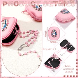 Quelay 12 Set Rosary Beads Catholic for Women Pink Rosary Pearl Beads with Classic Cross Virgin Mary Zippered Prayer Box First Communion Gift Baptism Confirmation Jewelry