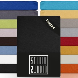STUDIO Basic Terry Fitted Sheet 180 x 200 cm, Cotton Cuddly and Soft, Oeko-Tex 100, Brand Quality, Flat Sheet 180 x 200 cm for All Standard Mattresses up to 25 cm Height - Anthracite