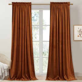 StangH Burnt Orange Velvet Curtains for Living Room Luxury Fall Holiday Home Decoration Room Darkening Thermal Insulated Panels for Sliding Door Theater Laundry, W52 x L102, 2 Panels