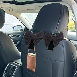 crukakulash 2pcs Cute Black Car Hooks for Purses and Bags Car Seat Headrest Hook Bow Hooks for Car Purse Hook Hanger