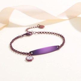 LinnaLove-Pre-engraved Simple Rolo chain Medical alert id bracelet for Women-blood thinner-Purple
