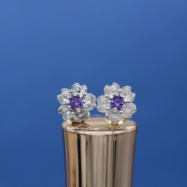 Uloveido Women Purple Cherry Flower Earrings and Necklace Set for Bridal Wedding Anniversary Flower Pendant Jewelry Set DT340 (Purple)