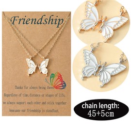 Hifunny Best Friend Butterfly Necklace Cute Enamel Butterfly Animal Friendship Necklace Bracelets Set for Women Men Couple Jewelry (White Silver)