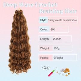 MLETULIPS Curly Crochet Braiding Hair Extensions Deep Wave Braiding Hair Ocean Wave Crochet Hair Soft Synthetic Bohemian Curly Water Wave Crochet Braids for Women (30#, 20 inch/3 pack)