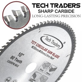 Tech Traders TCT Circular Wood Saw Blade 250mm x 30mm x 80T for Bosch, Makita etc fits 255mm saws