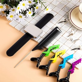 Eleqldwen 8 PCS Parting Ring Hair Selecting Ring 6 Hair Sectioning Styling Clips Hair Parting Tool 2 Rat Tail Braiding Combs