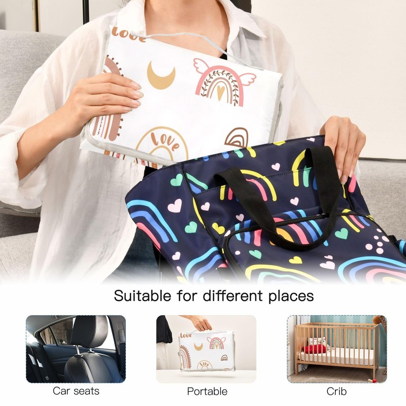 BOESI Boho Rainbow Portable Changing Pad, Baby Changing Pad, Waterproof