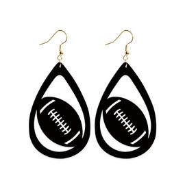 Leather Sports Ball Earring Football Baseball Basketball Rugby Dangle Drop Earring for Women Sports Lover Jewelry-black C