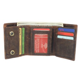 MARSHAL Men’s RFID Blocking Trifold Biker Chain Wallet – Vintage Genuine Leather Skull Design Wallet with Snap Closure (Brown No Chain)