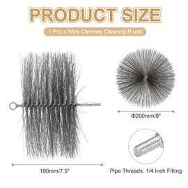 PATIKIL 8" Wire Chimney Cleaning Brush, Stainless Steel Round Chimney Sweep Brush with 1/4 NPT Fitting for Fireplace Burning Stove Tent Dryer Pipes, Silver